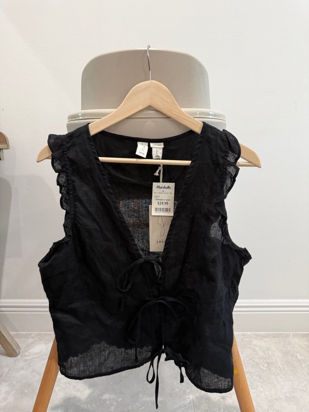 Joie Black Sleeveless Tie-Front Ruffle Camisole